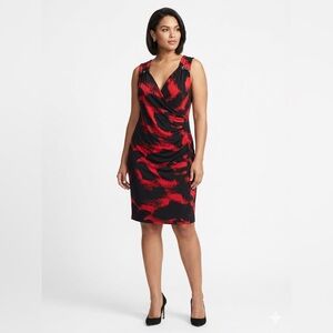 Michael Kors Red and Black Sleeveless V-Neck Sheath Dress